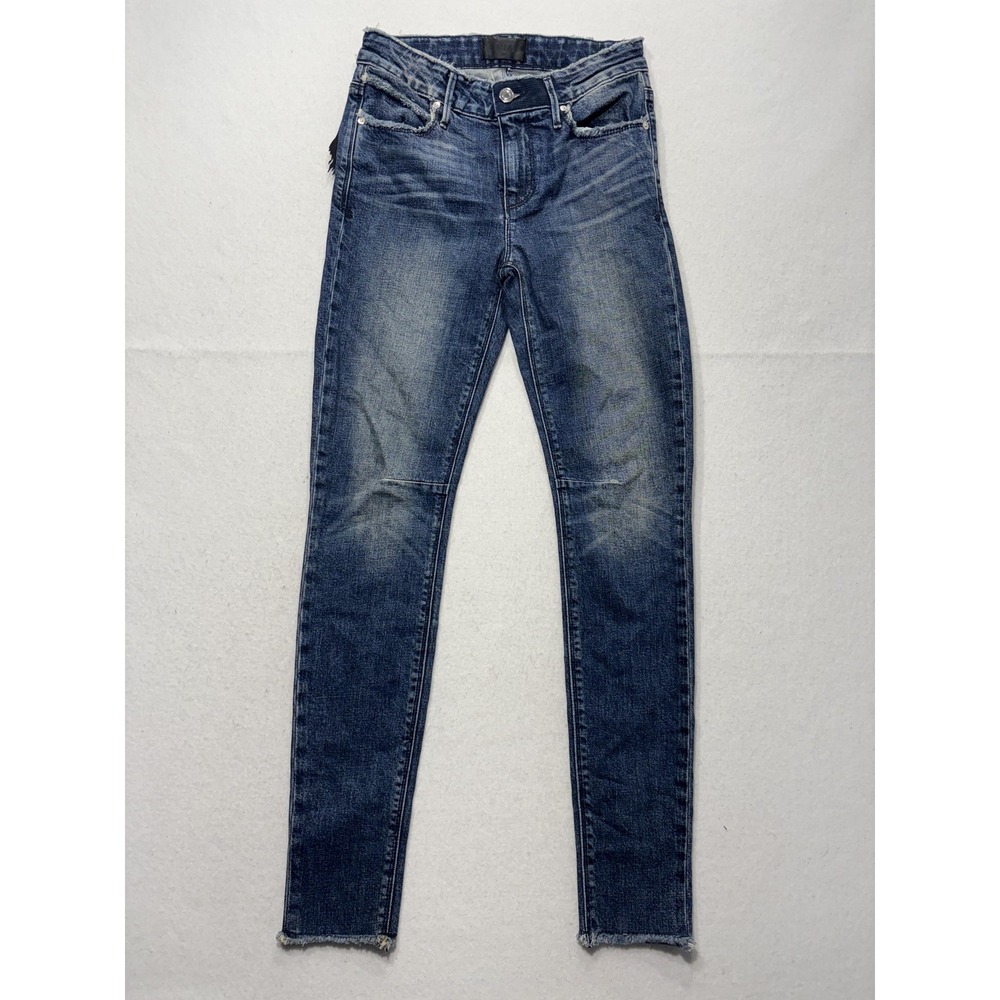 RtA Jot Jeans Womens 24 Blue Medium Wash Slim Skinny Raw Hem WS7103-102INDWH